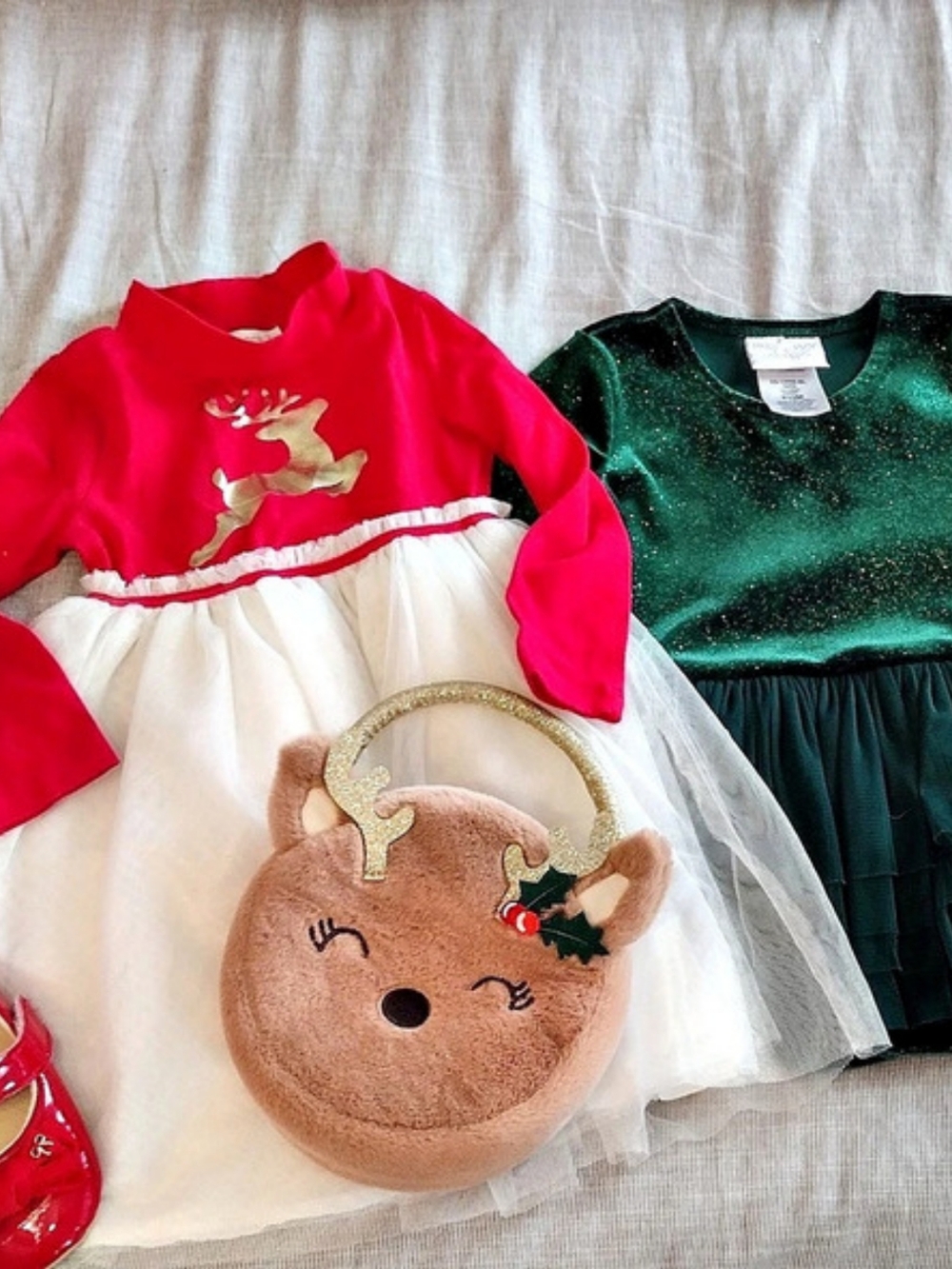 Iris & Ivy Girls 12M Green Velvet and Cinthia Rowley Red/White Holiday Dress